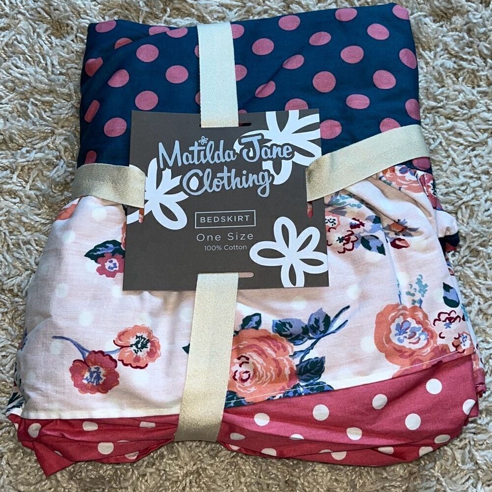 NWT Matilda Jane Queen- Crib Bed Skirt Like a Baby Florals Polka Dot